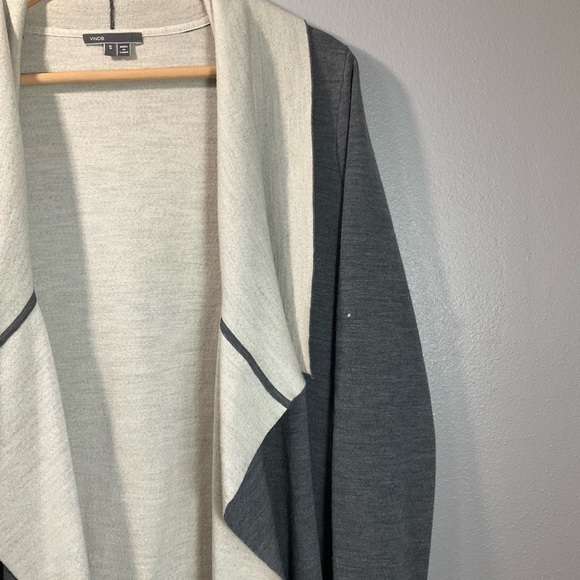 VINCE Two Tone Drape Open Front Wool Gray Cardigan merino wool blend size Small - Picture 11 of 11